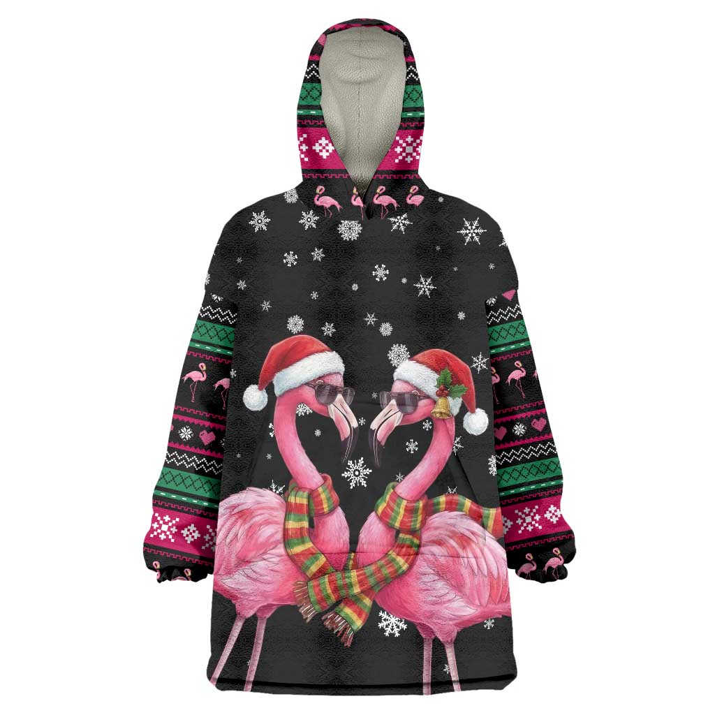 Flamingo Couple Christmas Wearable Blanket Hoodie Xmas Holiday Patterns - Wonder Print Shop