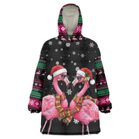 Flamingo Couple Christmas Wearable Blanket Hoodie Xmas Holiday Patterns - Wonder Print Shop