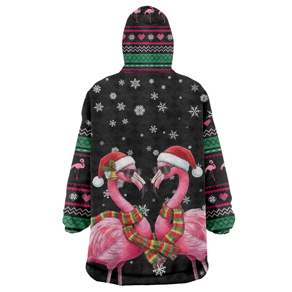 Flamingo Couple Christmas Wearable Blanket Hoodie Xmas Holiday Patterns - Wonder Print Shop