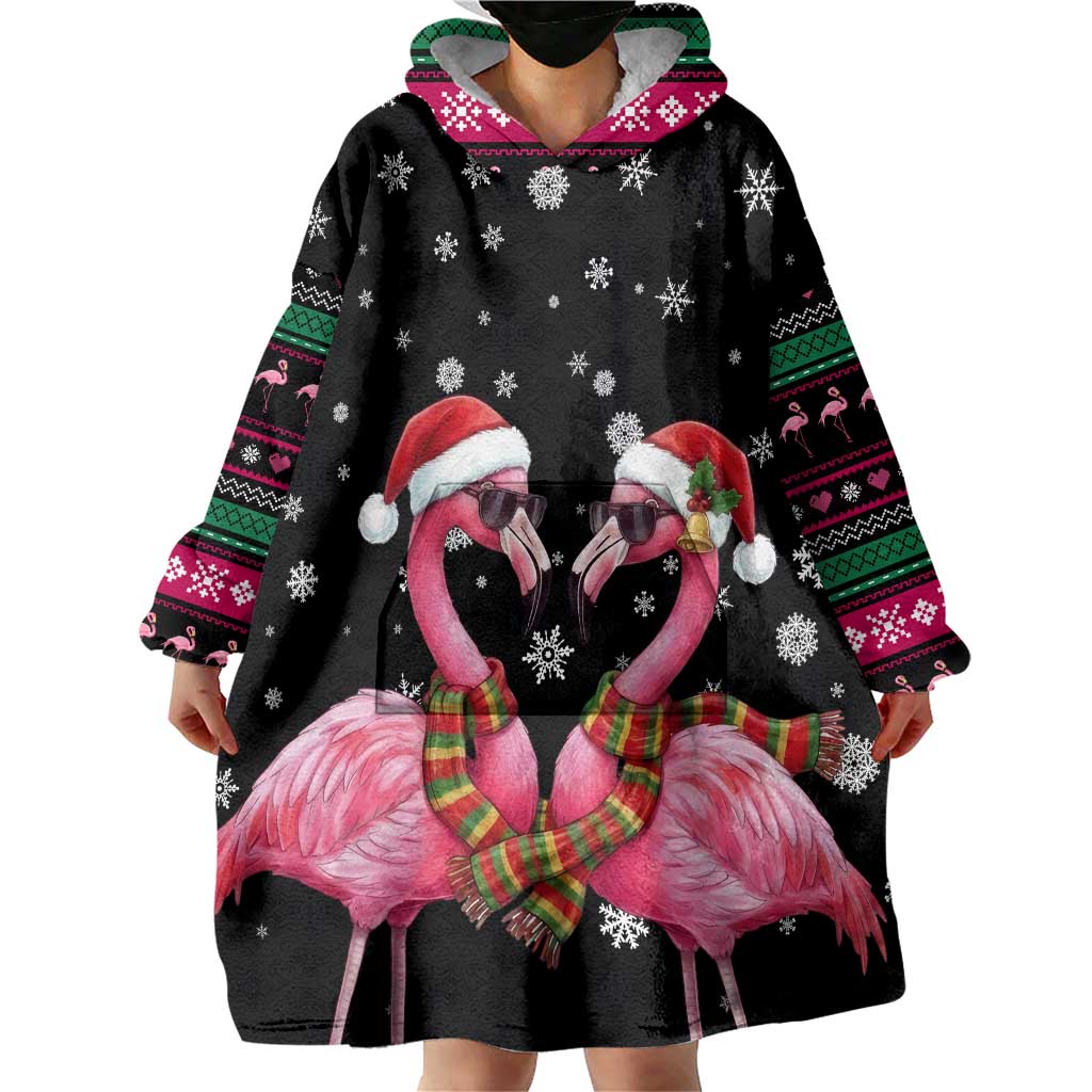 Flamingo Couple Christmas Wearable Blanket Hoodie Xmas Holiday Patterns - Wonder Print Shop