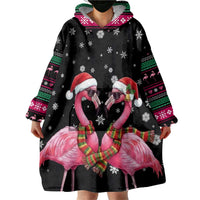 Flamingo Couple Christmas Wearable Blanket Hoodie Xmas Holiday Patterns - Wonder Print Shop