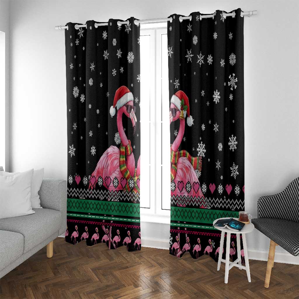 Flamingo Couple Christmas Window Curtain Xmas Holiday Patterns - Wonder Print Shop