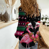 Flamingo Couple Christmas Women Casual Shirt Xmas Holiday Patterns - Wonder Print Shop