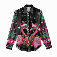 Flamingo Couple Christmas Women Casual Shirt Xmas Holiday Patterns - Wonder Print Shop