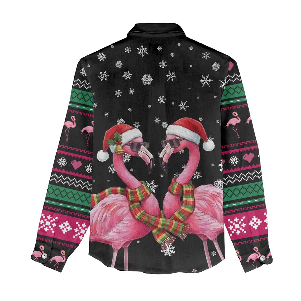 Flamingo Couple Christmas Women Casual Shirt Xmas Holiday Patterns - Wonder Print Shop