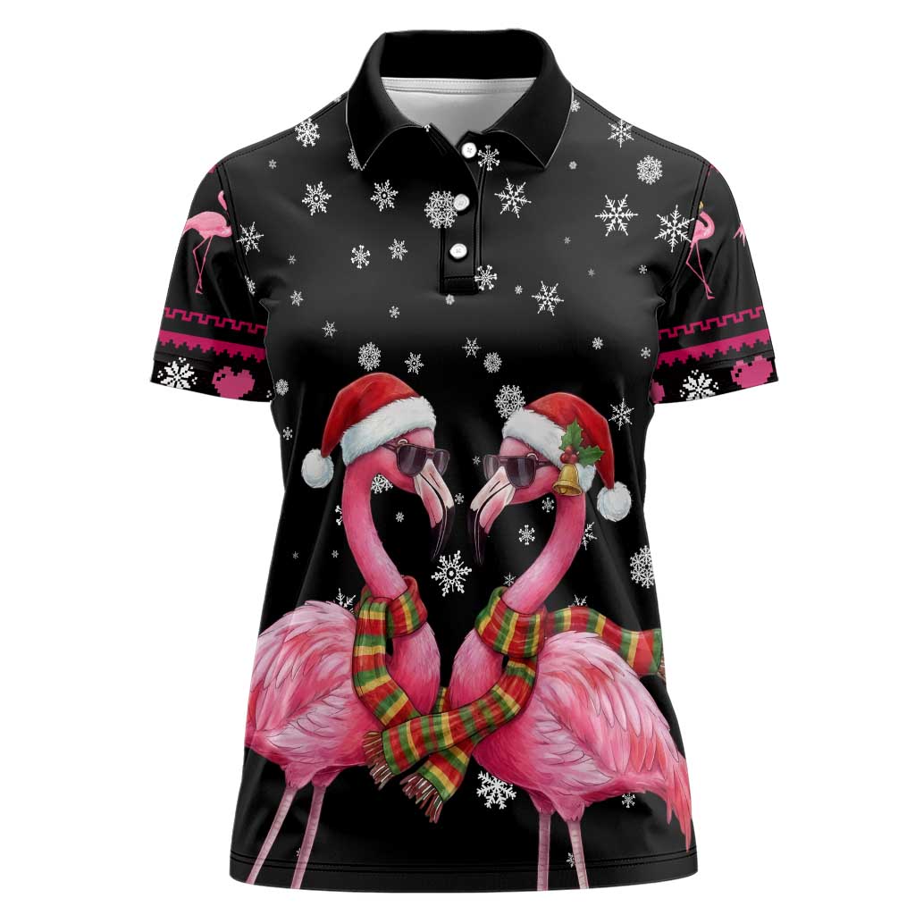 Flamingo Couple Christmas Women Polo Shirt Xmas Holiday Patterns - Wonder Print Shop