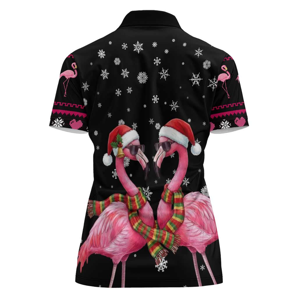 Flamingo Couple Christmas Women Polo Shirt Xmas Holiday Patterns - Wonder Print Shop