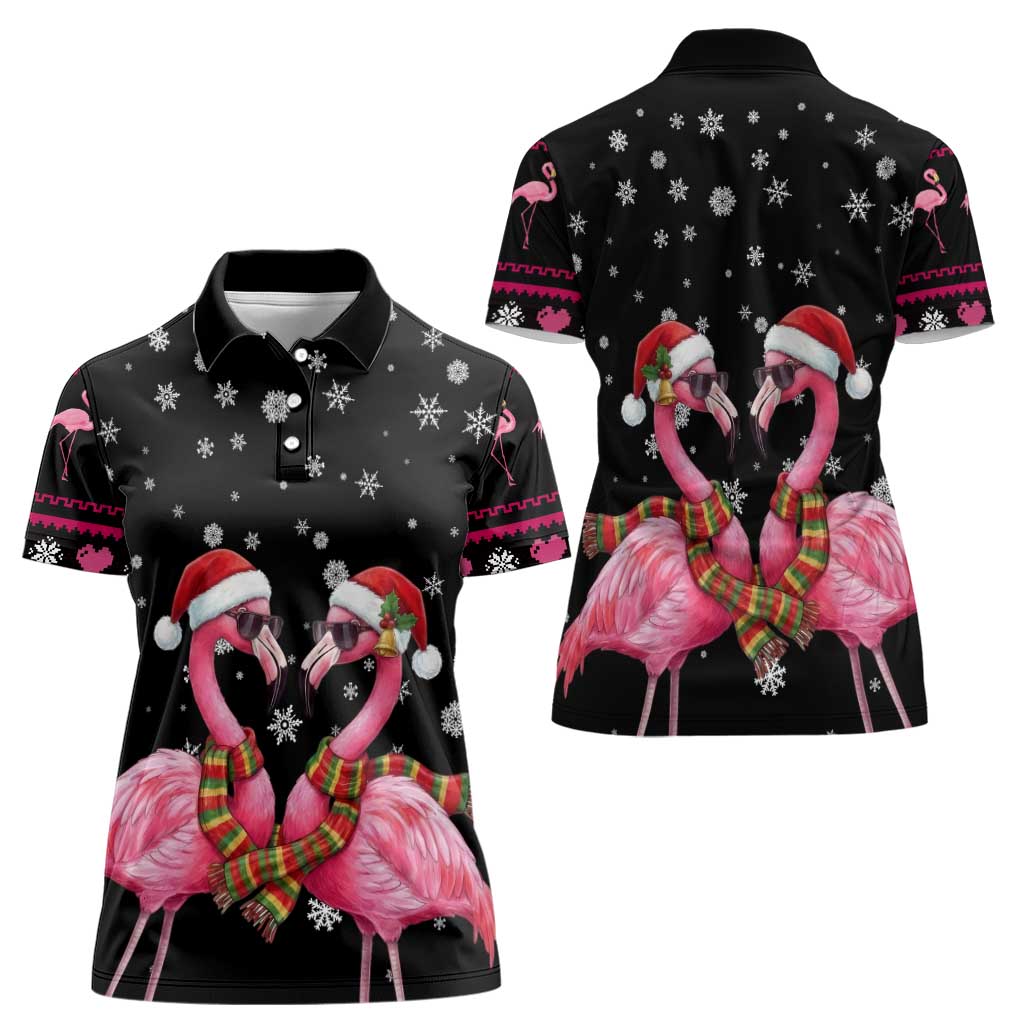 Flamingo Couple Christmas Women Polo Shirt Xmas Holiday Patterns - Wonder Print Shop