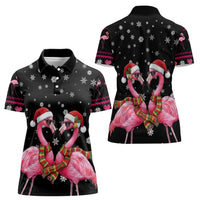 Flamingo Couple Christmas Women Polo Shirt Xmas Holiday Patterns - Wonder Print Shop