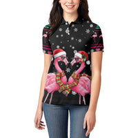 Flamingo Couple Christmas Women Polo Shirt Xmas Holiday Patterns - Wonder Print Shop