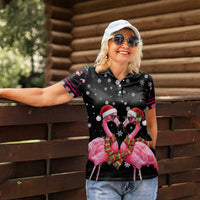 Flamingo Couple Christmas Women Polo Shirt Xmas Holiday Patterns - Wonder Print Shop