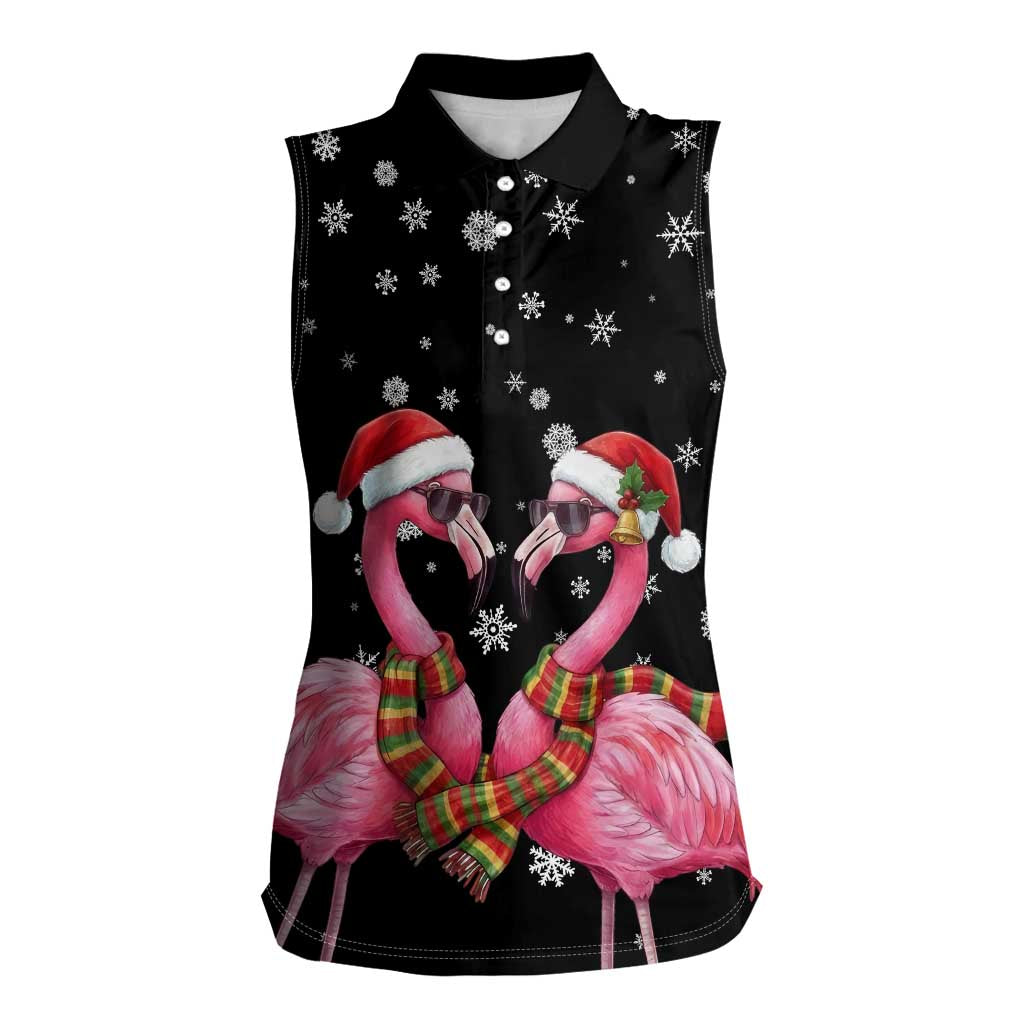 Flamingo Couple Christmas Women Sleeveless Polo Shirt Xmas Holiday Patterns - Wonder Print Shop