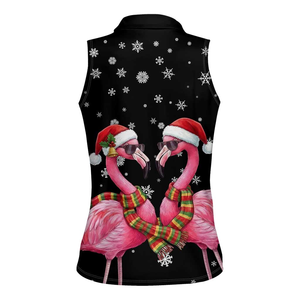Flamingo Couple Christmas Women Sleeveless Polo Shirt Xmas Holiday Patterns - Wonder Print Shop