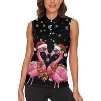 Flamingo Couple Christmas Women Sleeveless Polo Shirt Xmas Holiday Patterns - Wonder Print Shop