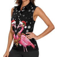 Flamingo Couple Christmas Women Sleeveless Polo Shirt Xmas Holiday Patterns - Wonder Print Shop