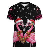 Flamingo Couple Christmas Women V-Neck T-Shirt Xmas Holiday Patterns - Wonder Print Shop