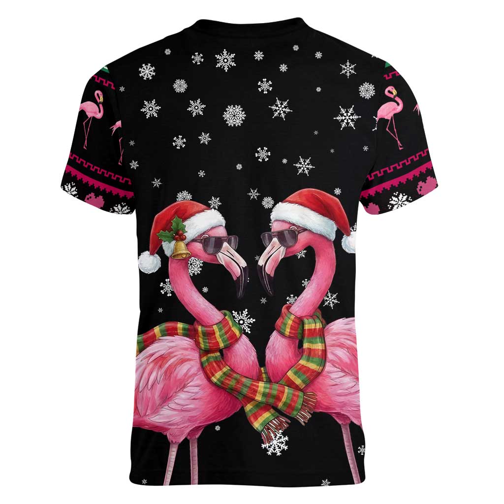 Flamingo Couple Christmas Women V-Neck T-Shirt Xmas Holiday Patterns - Wonder Print Shop