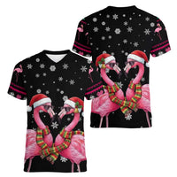Flamingo Couple Christmas Women V-Neck T-Shirt Xmas Holiday Patterns - Wonder Print Shop