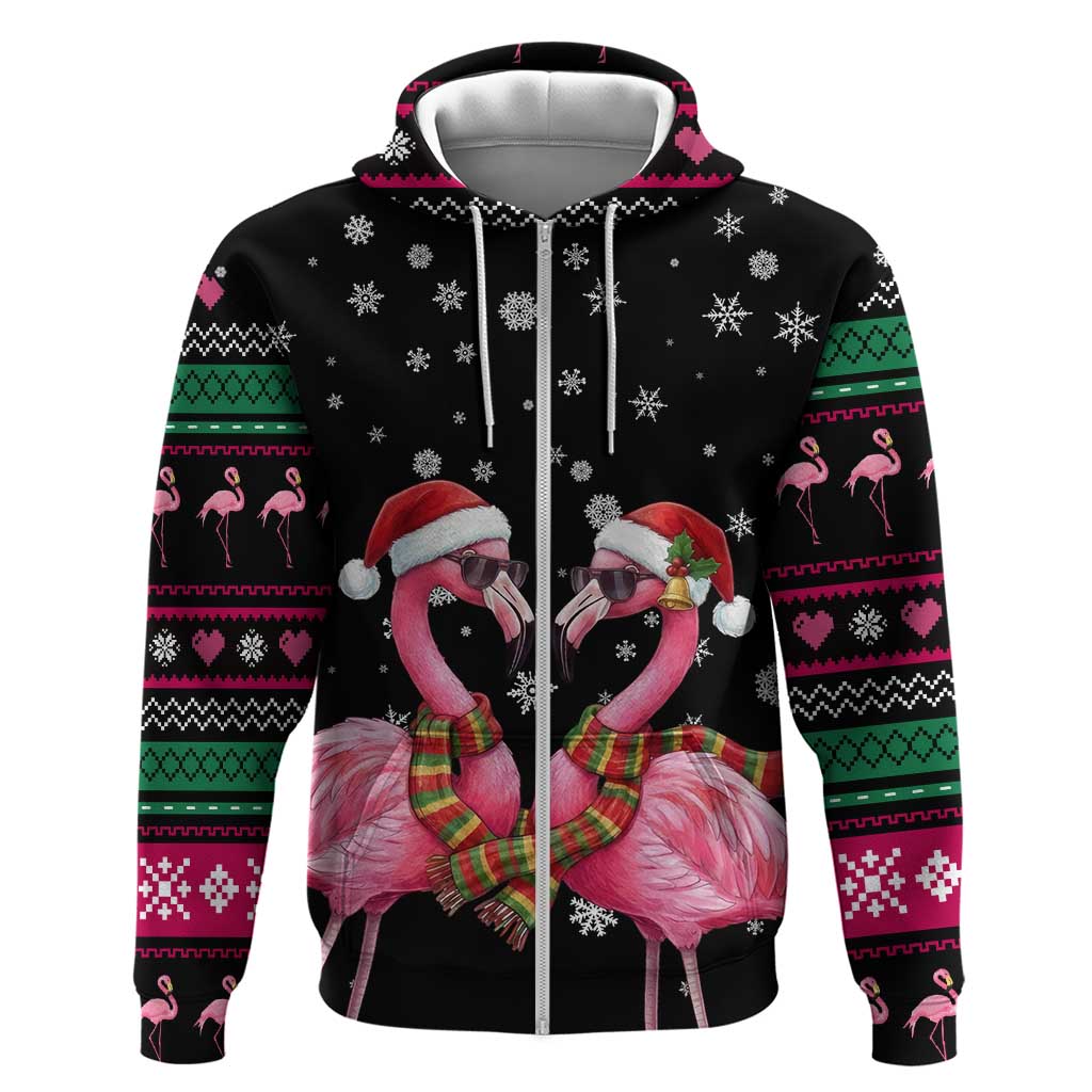 Flamingo Couple Christmas Zip Hoodie Xmas Holiday Patterns - Wonder Print Shop