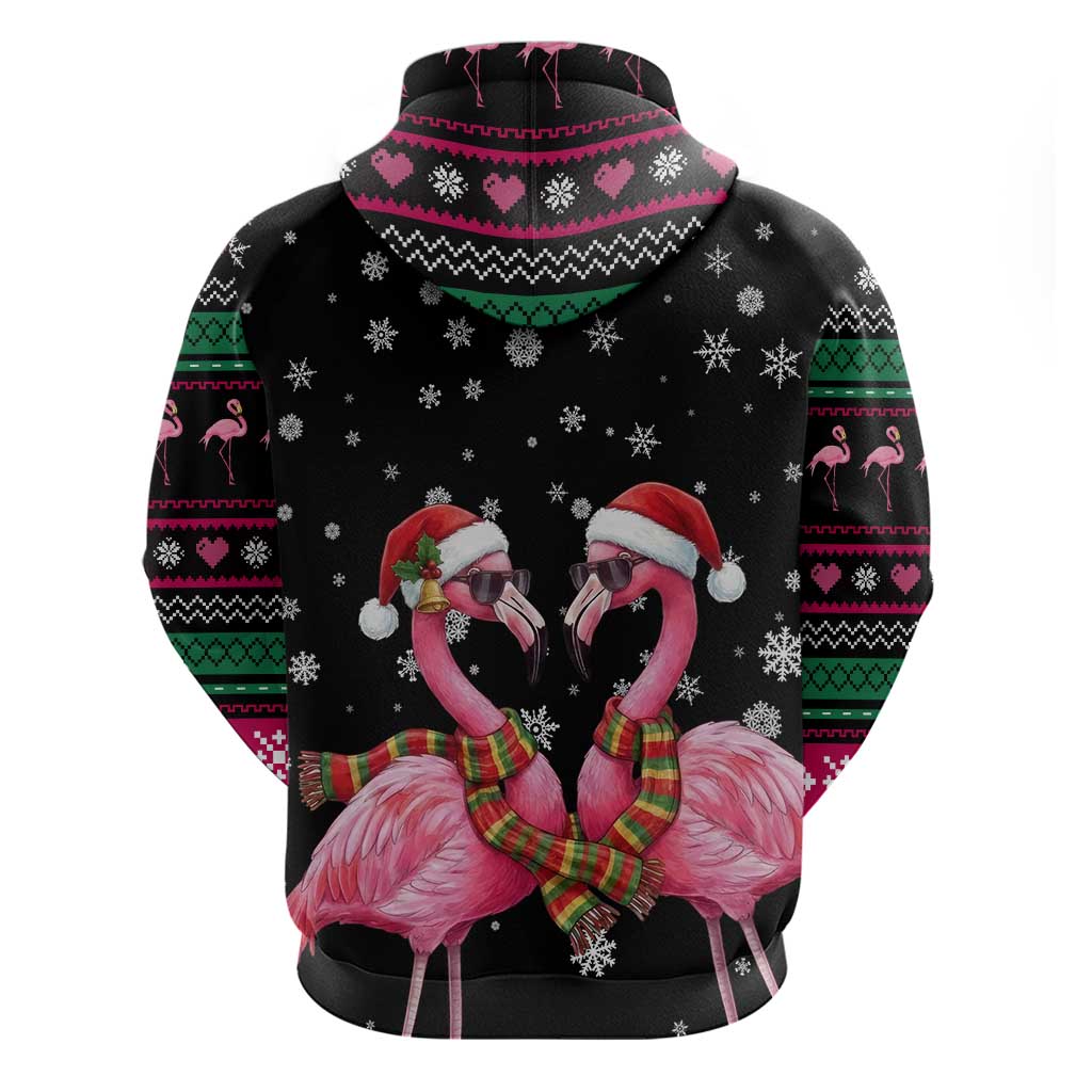 Flamingo Couple Christmas Zip Hoodie Xmas Holiday Patterns - Wonder Print Shop