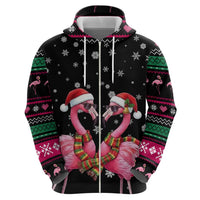 Flamingo Couple Christmas Zip Hoodie Xmas Holiday Patterns - Wonder Print Shop