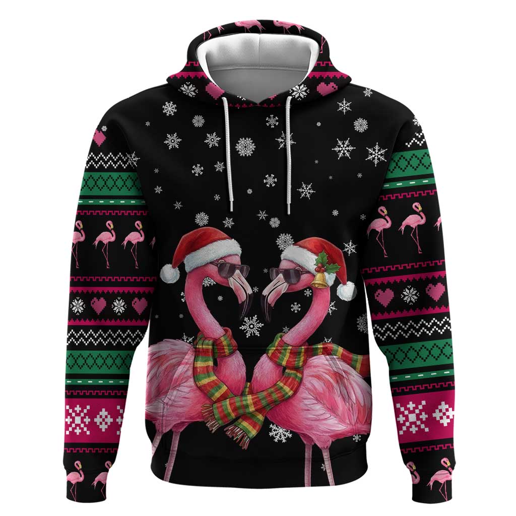 Flamingo Couple Christmas Zip Hoodie Xmas Holiday Patterns - Wonder Print Shop