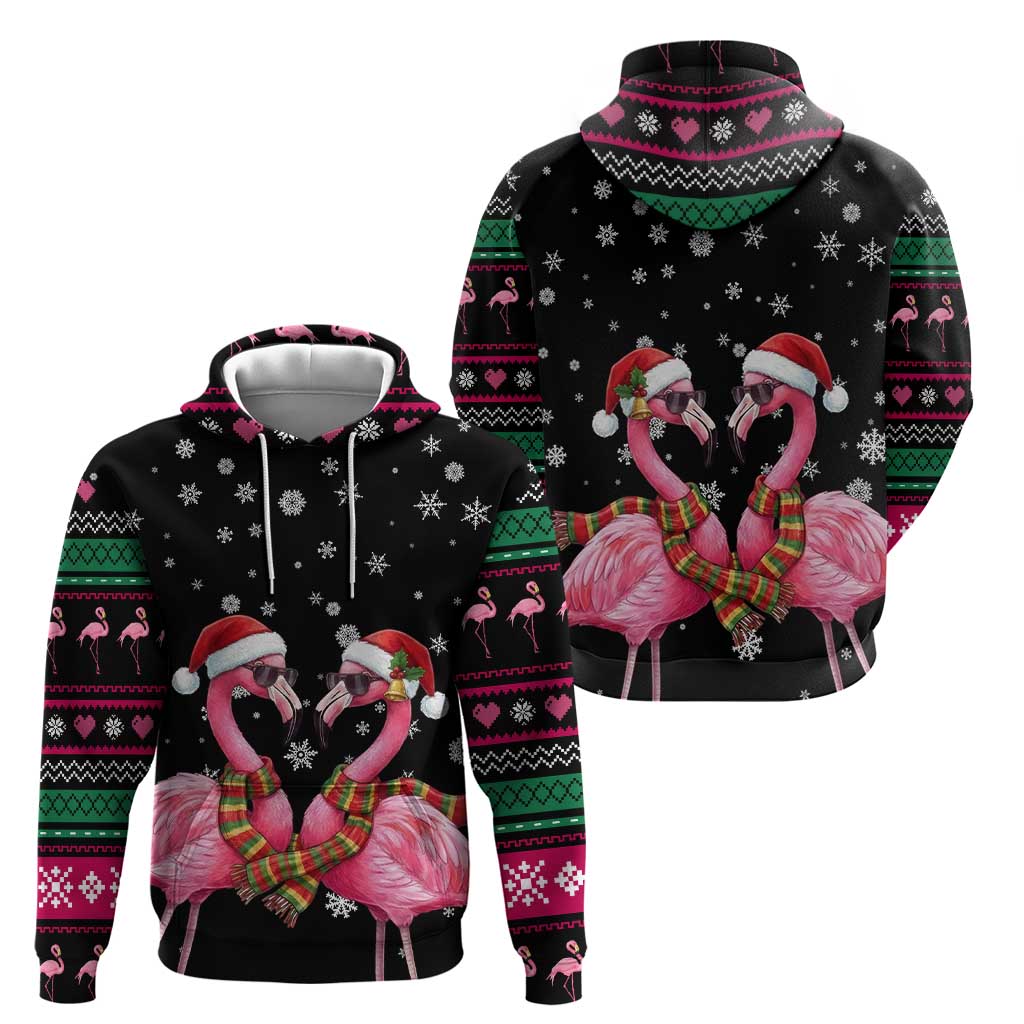 Flamingo Couple Christmas Zip Hoodie Xmas Holiday Patterns - Wonder Print Shop