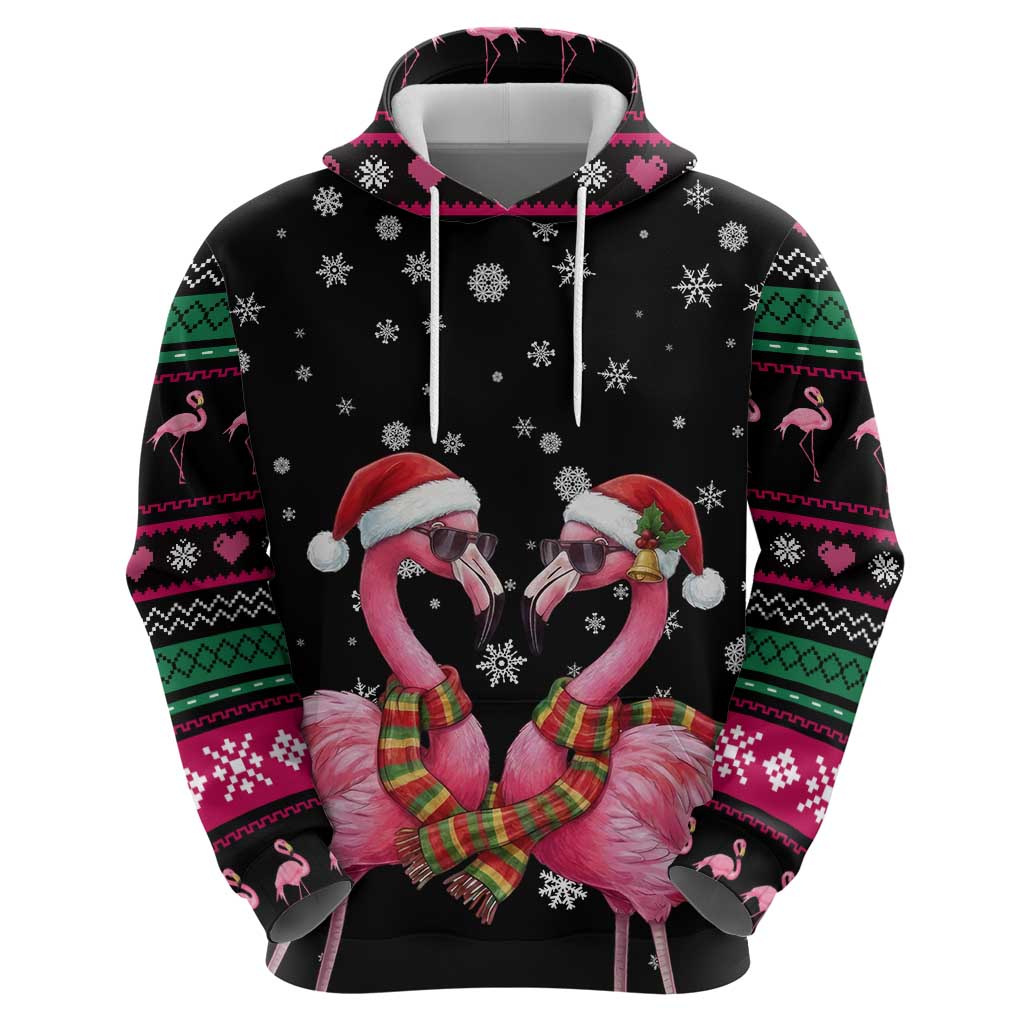 Flamingo Couple Christmas Zip Hoodie Xmas Holiday Patterns - Wonder Print Shop