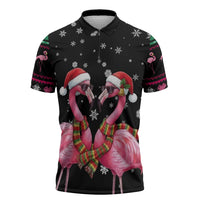Flamingo Couple Christmas Zipper Polo Shirt Xmas Holiday Patterns - Wonder Print Shop
