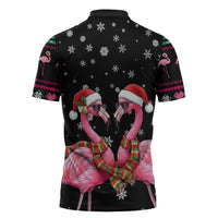 Flamingo Couple Christmas Zipper Polo Shirt Xmas Holiday Patterns - Wonder Print Shop
