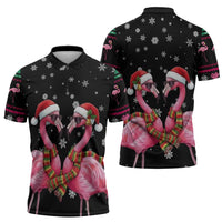 Flamingo Couple Christmas Zipper Polo Shirt Xmas Holiday Patterns - Wonder Print Shop