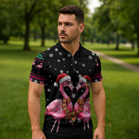 Flamingo Couple Christmas Zipper Polo Shirt Xmas Holiday Patterns - Wonder Print Shop