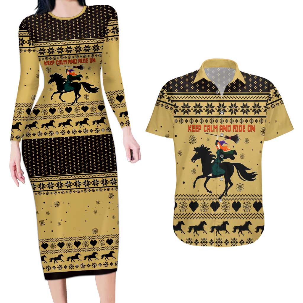 Horse Lover Christmas Christmas Couples Matching Long Sleeve Bodycon Dress and Hawaiian Shirt Xmas Holiday Patterns - Wonder Print Shop