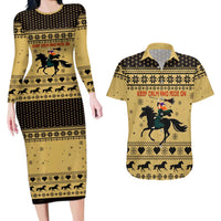 Horse Lover Christmas Christmas Couples Matching Long Sleeve Bodycon Dress and Hawaiian Shirt Xmas Holiday Patterns - Wonder Print Shop