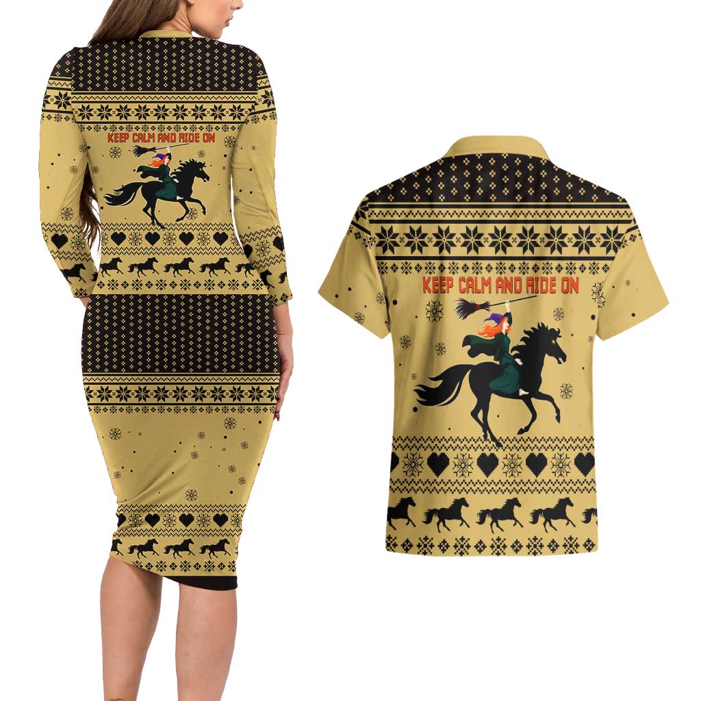 Horse Lover Christmas Christmas Couples Matching Long Sleeve Bodycon Dress and Hawaiian Shirt Xmas Holiday Patterns - Wonder Print Shop