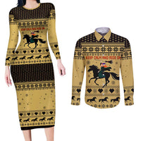 Horse Lover Christmas Christmas Couples Matching Long Sleeve Bodycon Dress and Long Sleeve Button Shirt Xmas Holiday Patterns - Wonder Print Shop