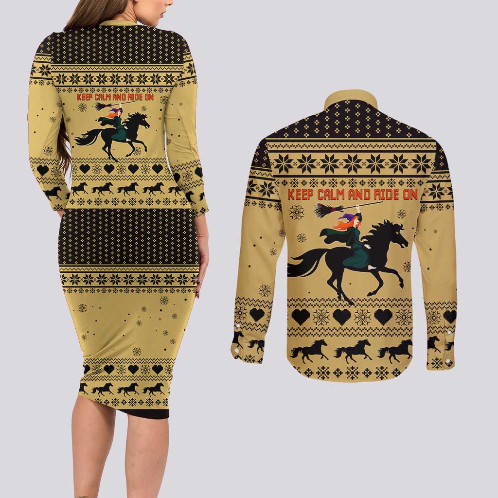Horse Lover Christmas Christmas Couples Matching Long Sleeve Bodycon Dress and Long Sleeve Button Shirt Xmas Holiday Patterns - Wonder Print Shop
