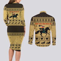 Horse Lover Christmas Christmas Couples Matching Long Sleeve Bodycon Dress and Long Sleeve Button Shirt Xmas Holiday Patterns - Wonder Print Shop