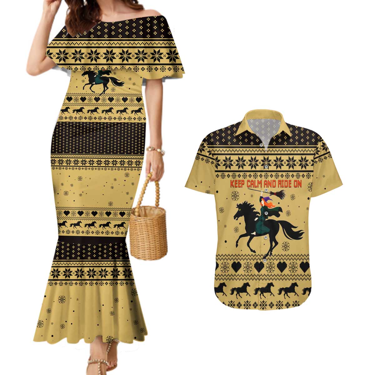 Horse Lover Christmas Christmas Couples Matching Mermaid Dress and Hawaiian Shirt Xmas Holiday Patterns - Wonder Print Shop