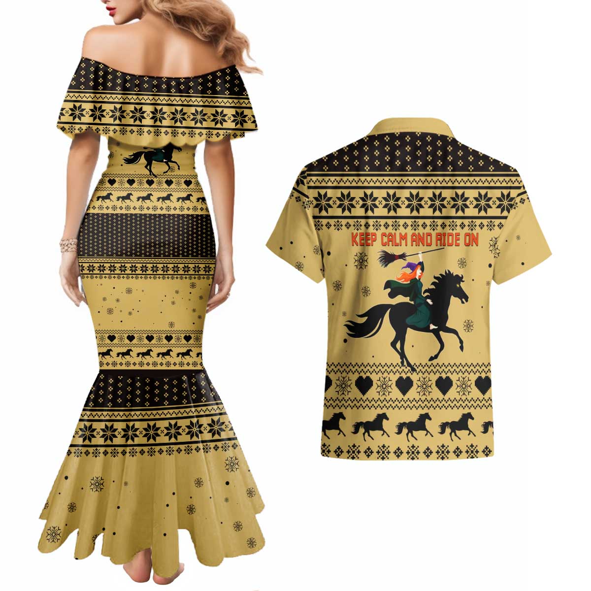 Horse Lover Christmas Christmas Couples Matching Mermaid Dress and Hawaiian Shirt Xmas Holiday Patterns - Wonder Print Shop