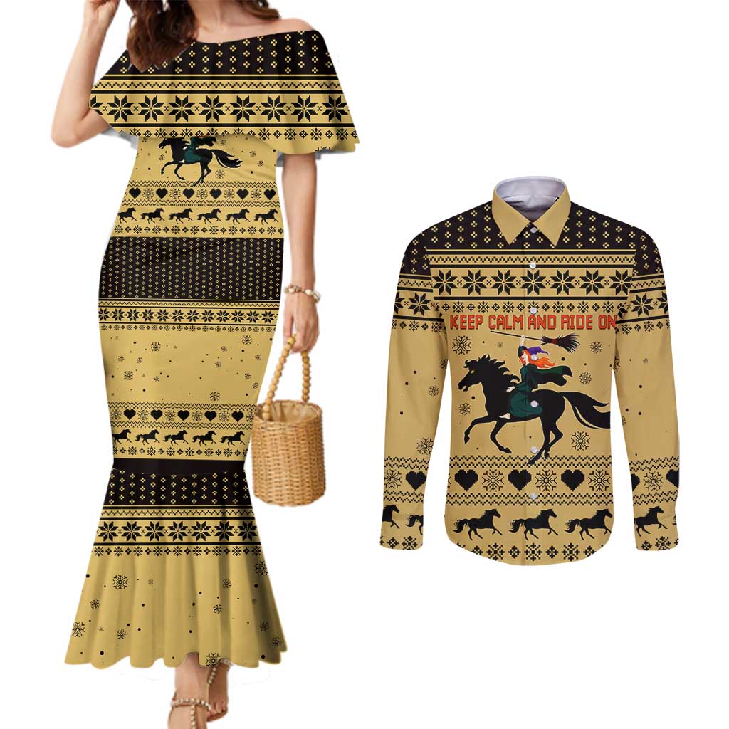 Horse Lover Christmas Christmas Couples Matching Mermaid Dress and Long Sleeve Button Shirt Xmas Holiday Patterns - Wonder Print Shop