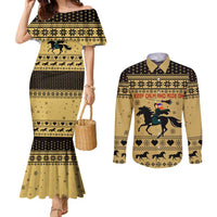 Horse Lover Christmas Christmas Couples Matching Mermaid Dress and Long Sleeve Button Shirt Xmas Holiday Patterns - Wonder Print Shop