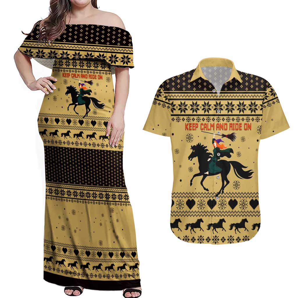 Horse Lover Christmas Christmas Couples Matching Off Shoulder Maxi Dress and Hawaiian Shirt Xmas Holiday Patterns - Wonder Print Shop
