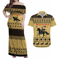 Horse Lover Christmas Christmas Couples Matching Off Shoulder Maxi Dress and Hawaiian Shirt Xmas Holiday Patterns - Wonder Print Shop