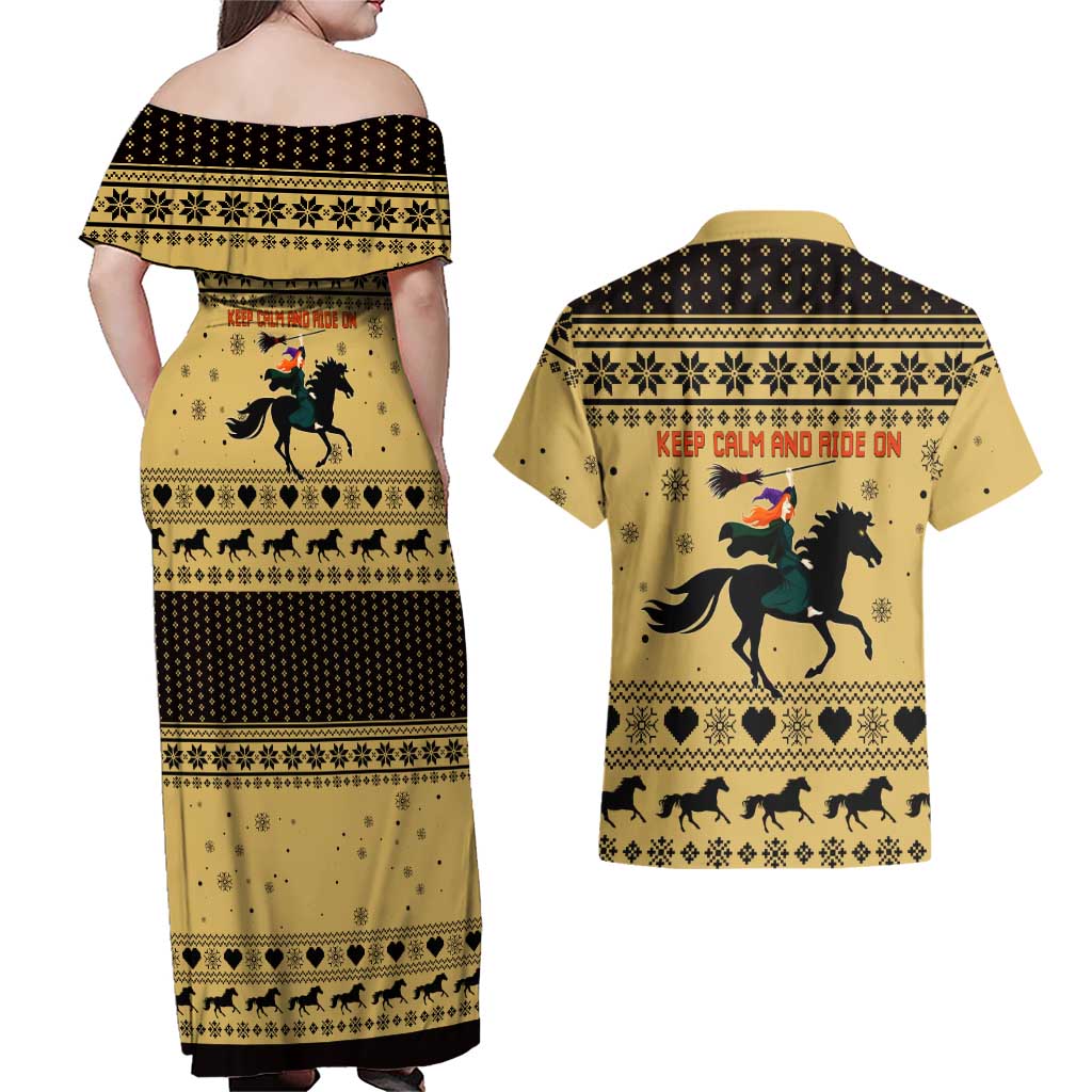 Horse Lover Christmas Christmas Couples Matching Off Shoulder Maxi Dress and Hawaiian Shirt Xmas Holiday Patterns - Wonder Print Shop