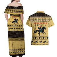 Horse Lover Christmas Christmas Couples Matching Off Shoulder Maxi Dress and Hawaiian Shirt Xmas Holiday Patterns - Wonder Print Shop