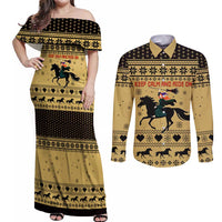 Horse Lover Christmas Christmas Couples Matching Off Shoulder Maxi Dress and Long Sleeve Button Shirt Xmas Holiday Patterns - Wonder Print Shop
