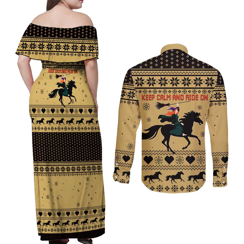 Horse Lover Christmas Christmas Couples Matching Off Shoulder Maxi Dress and Long Sleeve Button Shirt Xmas Holiday Patterns - Wonder Print Shop