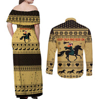Horse Lover Christmas Christmas Couples Matching Off Shoulder Maxi Dress and Long Sleeve Button Shirt Xmas Holiday Patterns - Wonder Print Shop