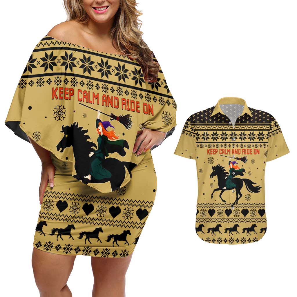 Horse Lover Christmas Christmas Couples Matching Off Shoulder Short Dress and Hawaiian Shirt Xmas Holiday Patterns - Wonder Print Shop